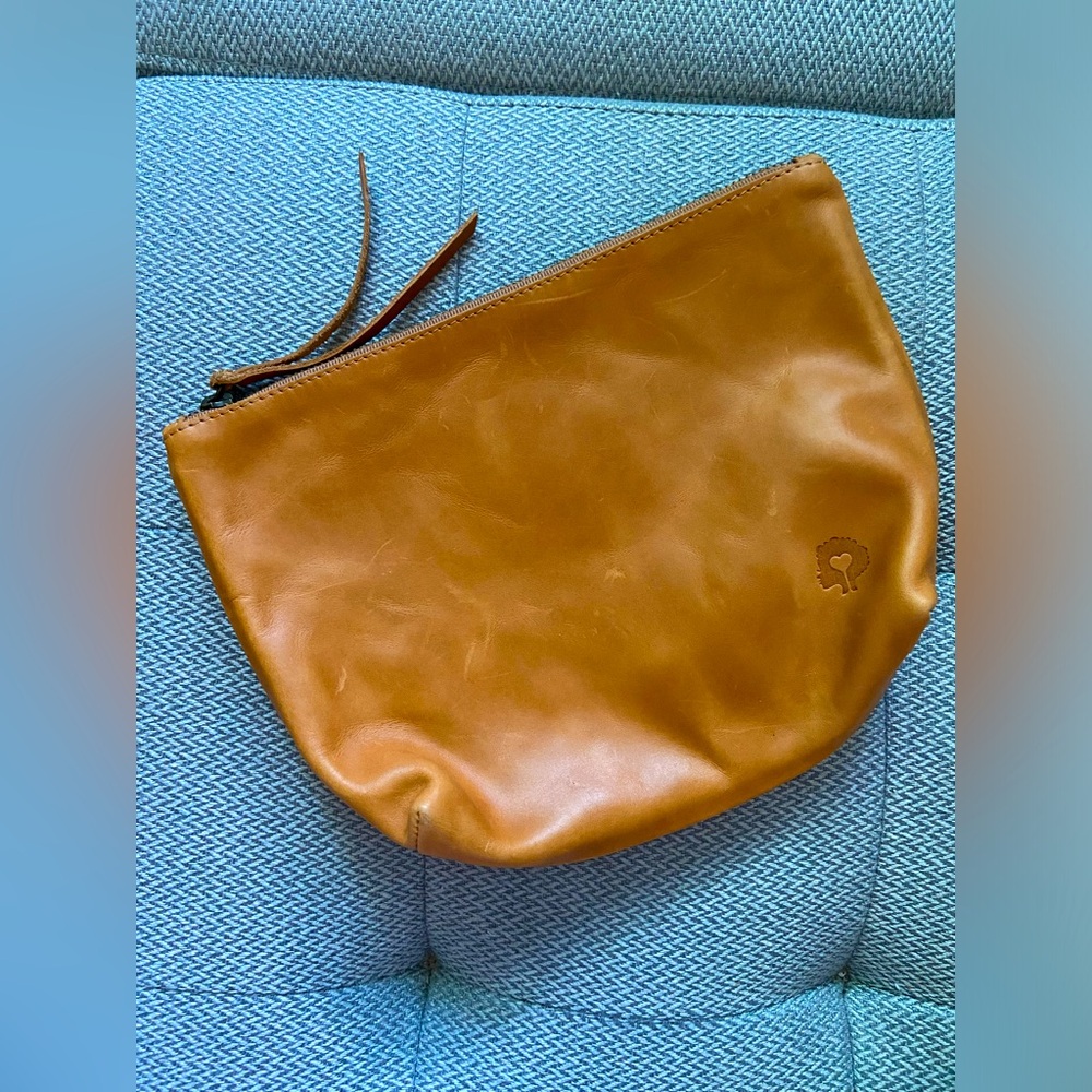 FashionAble Small Tan Leather Clutch, Zippered Top, Handmade in Mexico